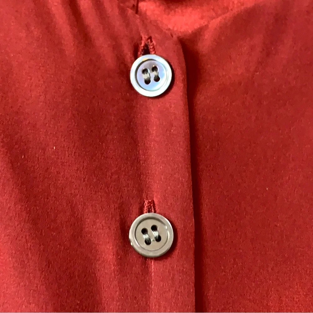 Frame Denim Red V-Neck Puff Sleeve Button Front Blouse - Picture 12 of 14